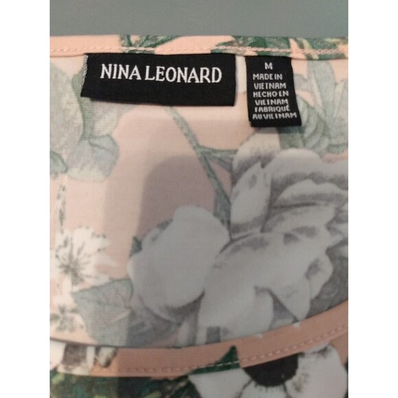 Nina Leonard Women Pink Floral Sheer Hem Pockets Short sleeve Tunic‎ Size M - Picture 6 of 7